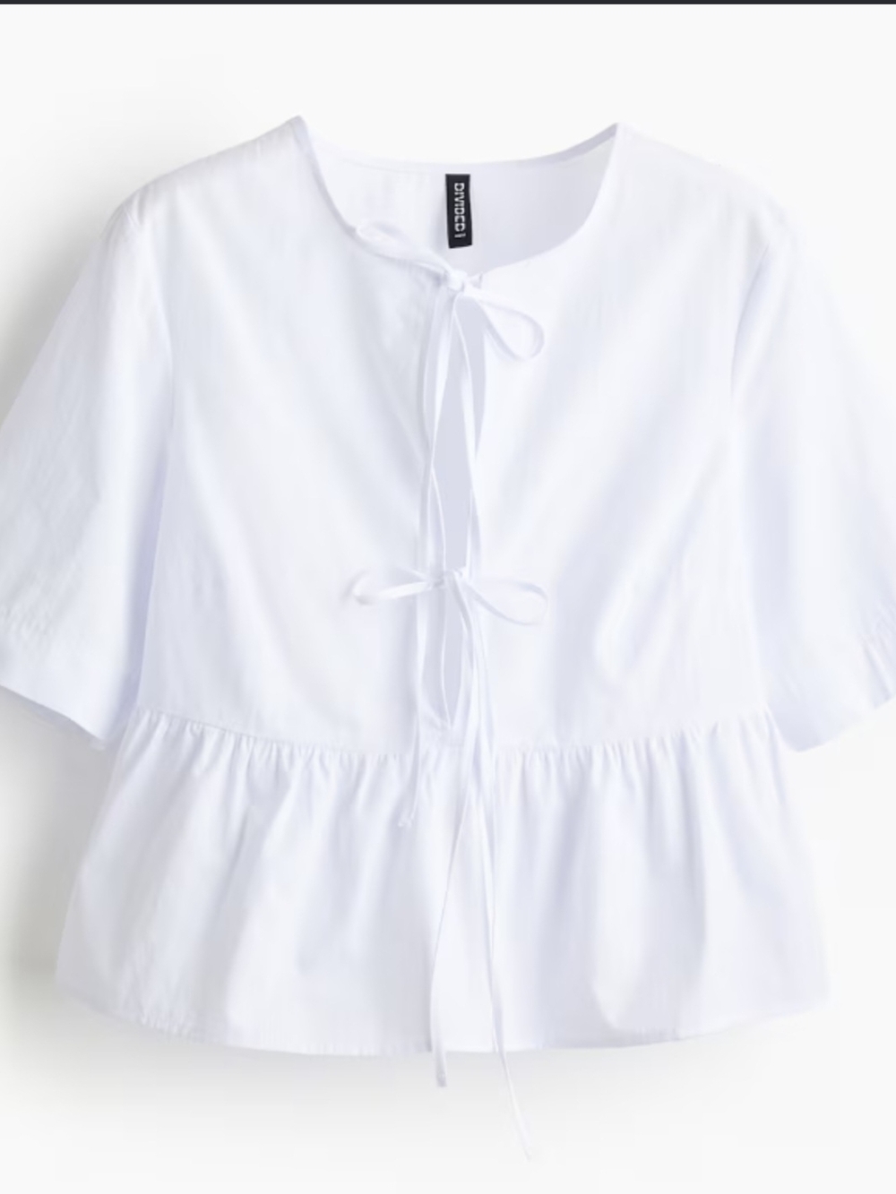 H&M White Tie-Front Peplum Blouse